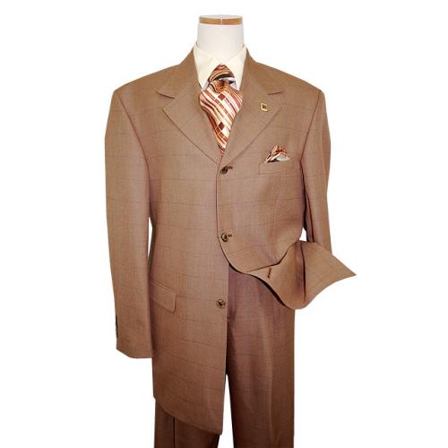 Stacy Adams Cognac/Slate Windowpane Suit Super 100's Suit